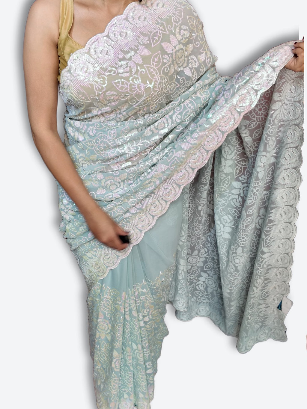 Mint Ethereal Elegance Bloom Saree