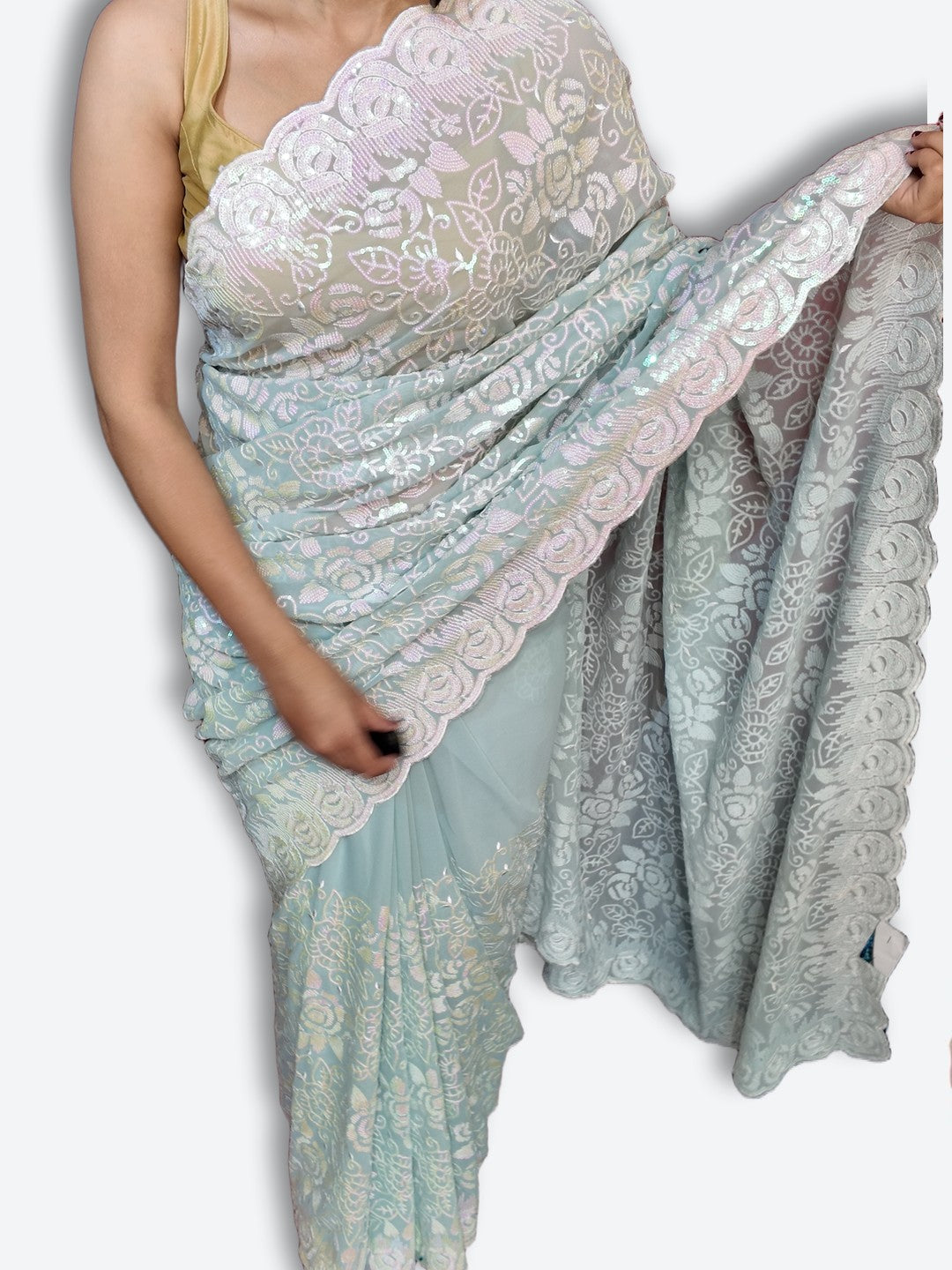 Mint Ethereal Elegance Bloom Saree