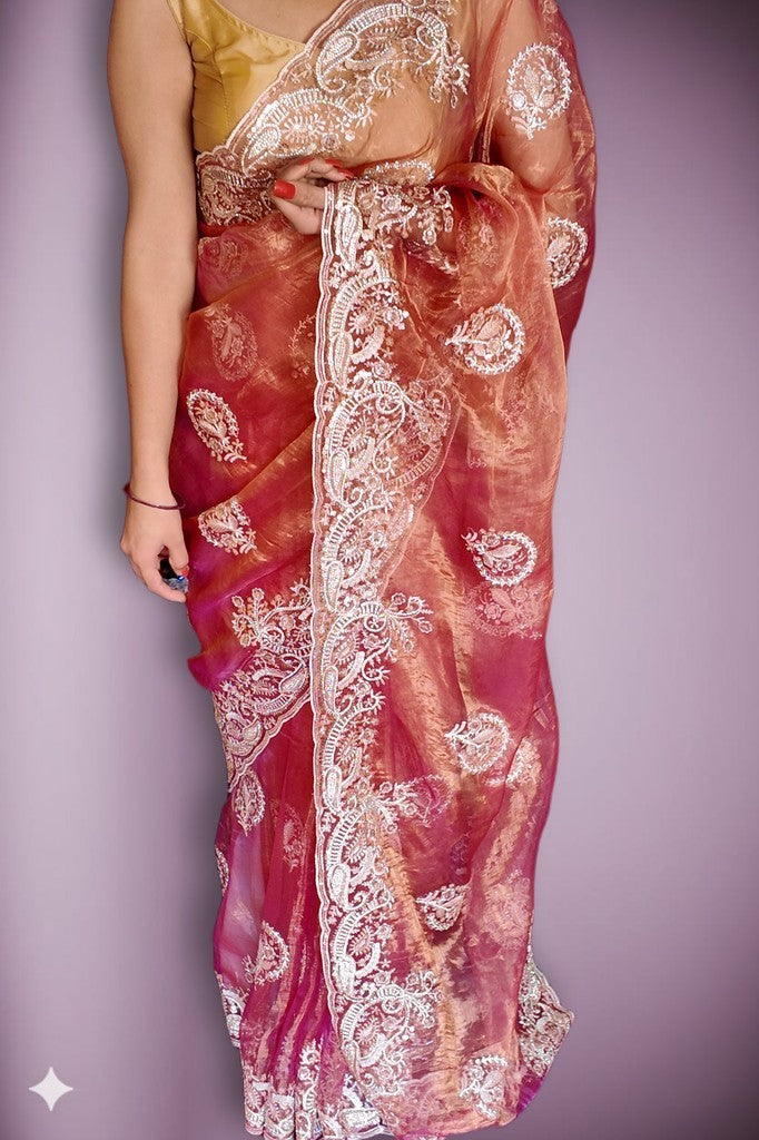 Coral Ethereal Exquisite Bloom Saree