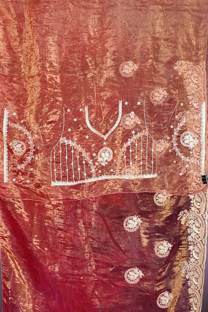 Coral Ethereal Exquisite Bloom Saree