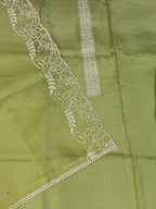 Lime Green Embroidered Suit with White Thread Work