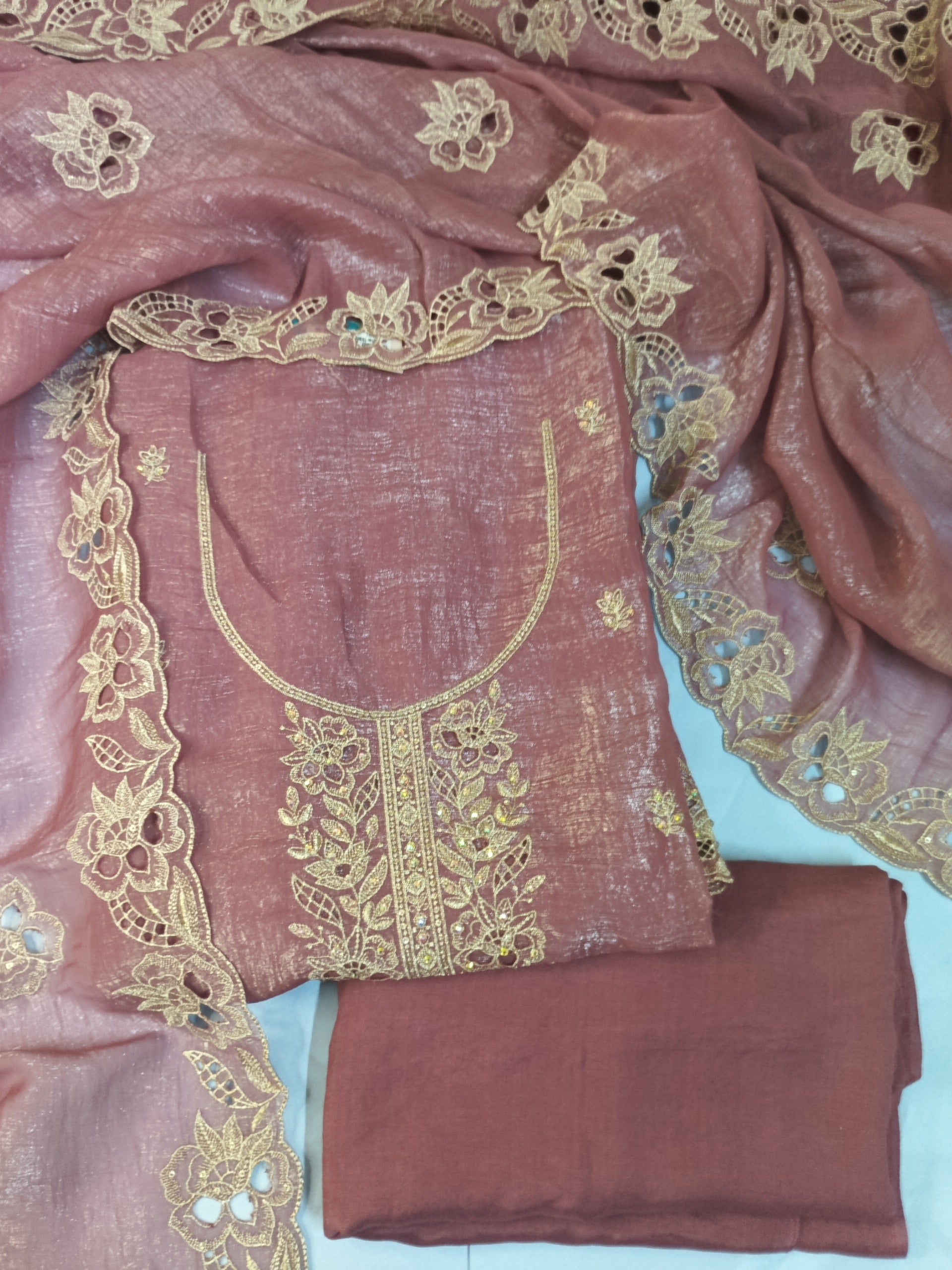 Dusty Mauve Embroidered Suit with Golden Zari Work