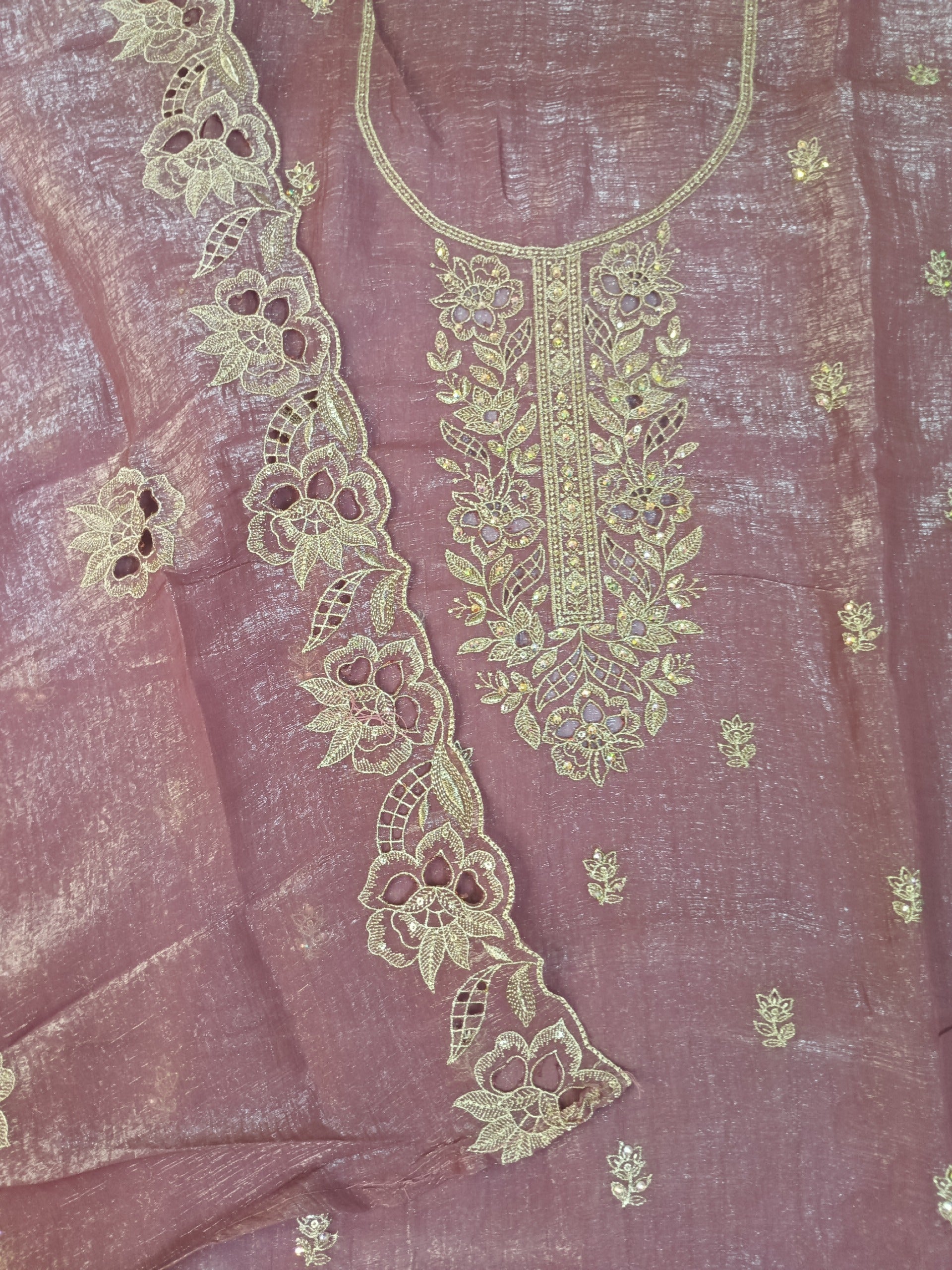 Dusty Mauve Embroidered Suit with Golden Zari Work