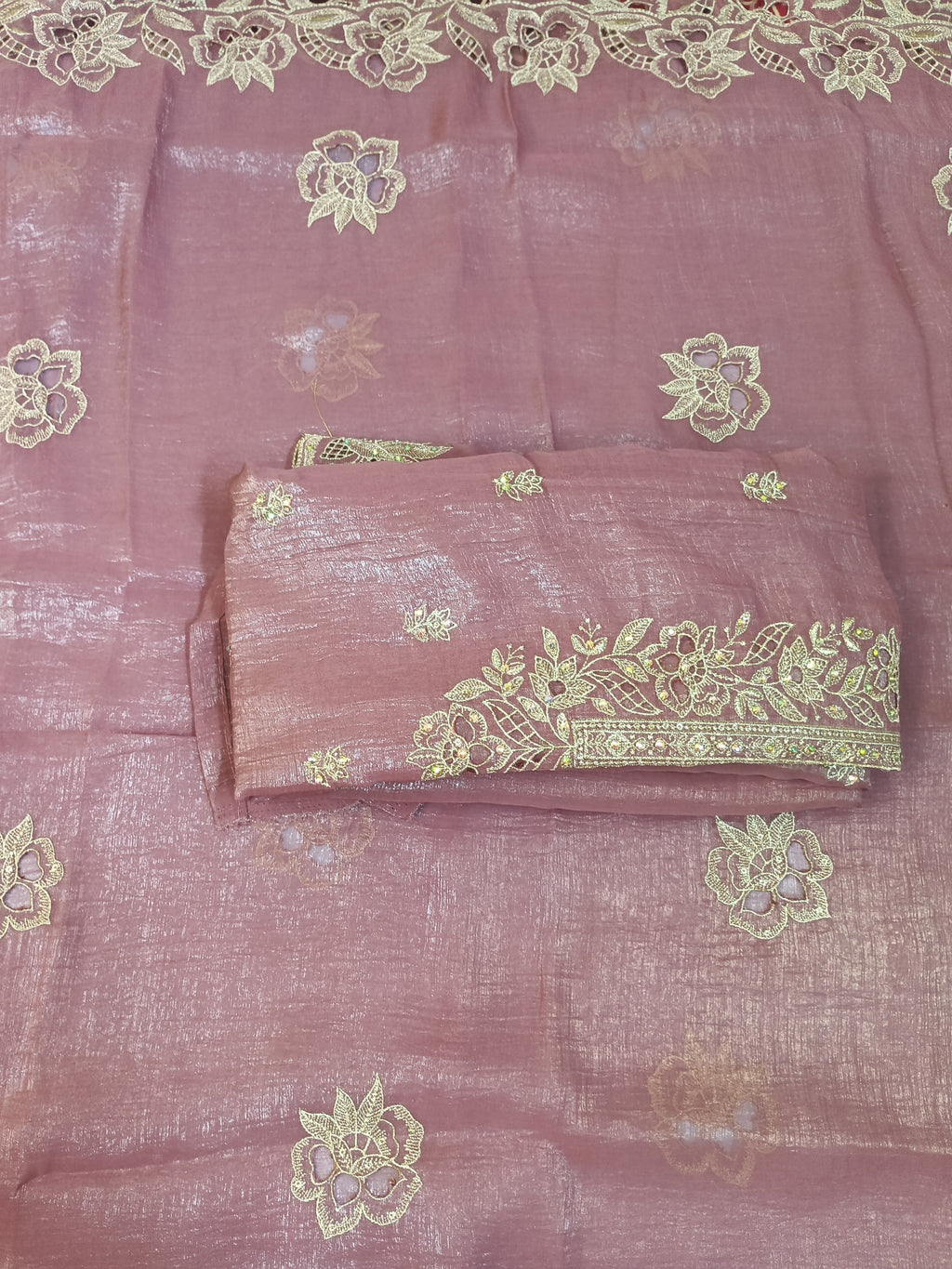 Dusty Mauve Embroidered Suit with Golden Zari Work