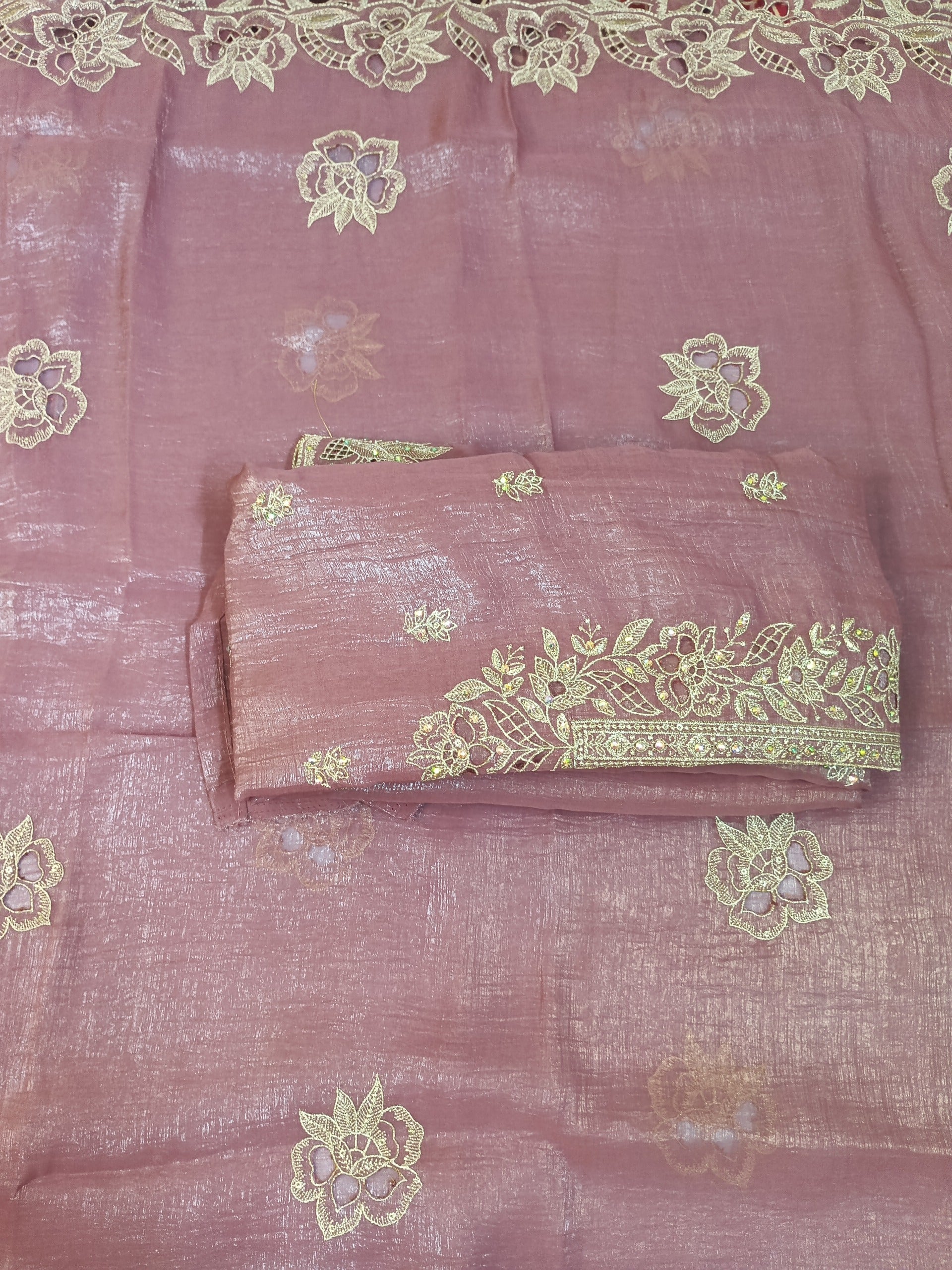 Dusty Mauve Embroidered Suit with Golden Zari Work