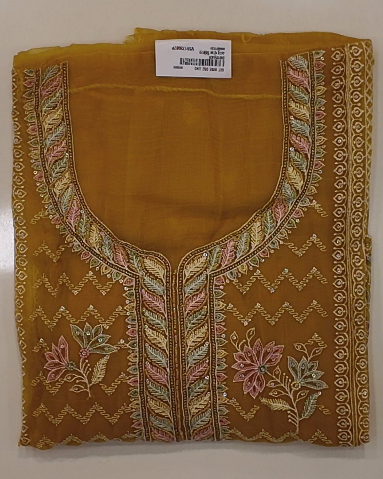 Golden Harvest Unstitched Suit with Embroidered Floral Flair",