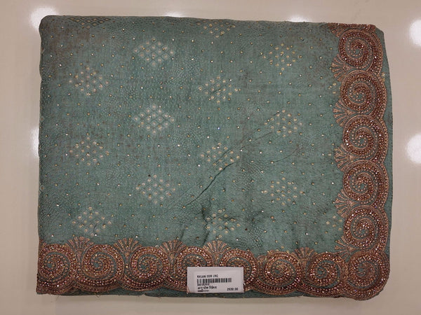 Glimmering Swirl Mint Saree with Intricate Border Details",
