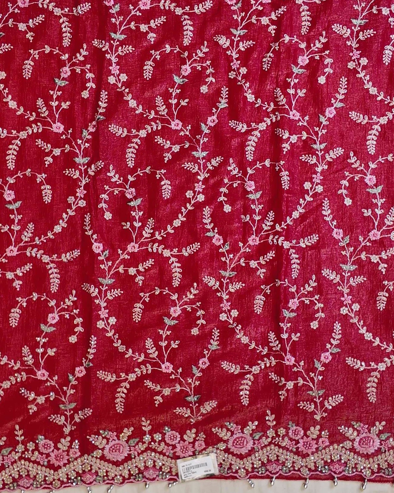 Crimson Dreamscape: Embroidered Unstitched Suit",