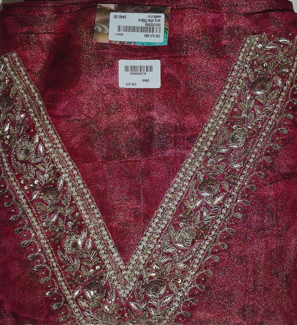 Festive Fuchsia Glamour Unstitched Suit with Intricate Embroidery",