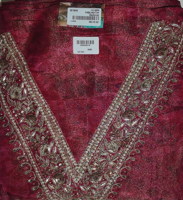 Crimson Opulence: Embroidered Unstitched Suit",