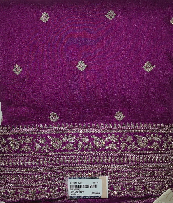 Regal Violet Unstitched Suit with Intricate Silver Embellishments",