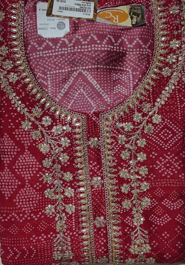 Artisan Red Bandhani Suit with Intricate Gold Threadwork",