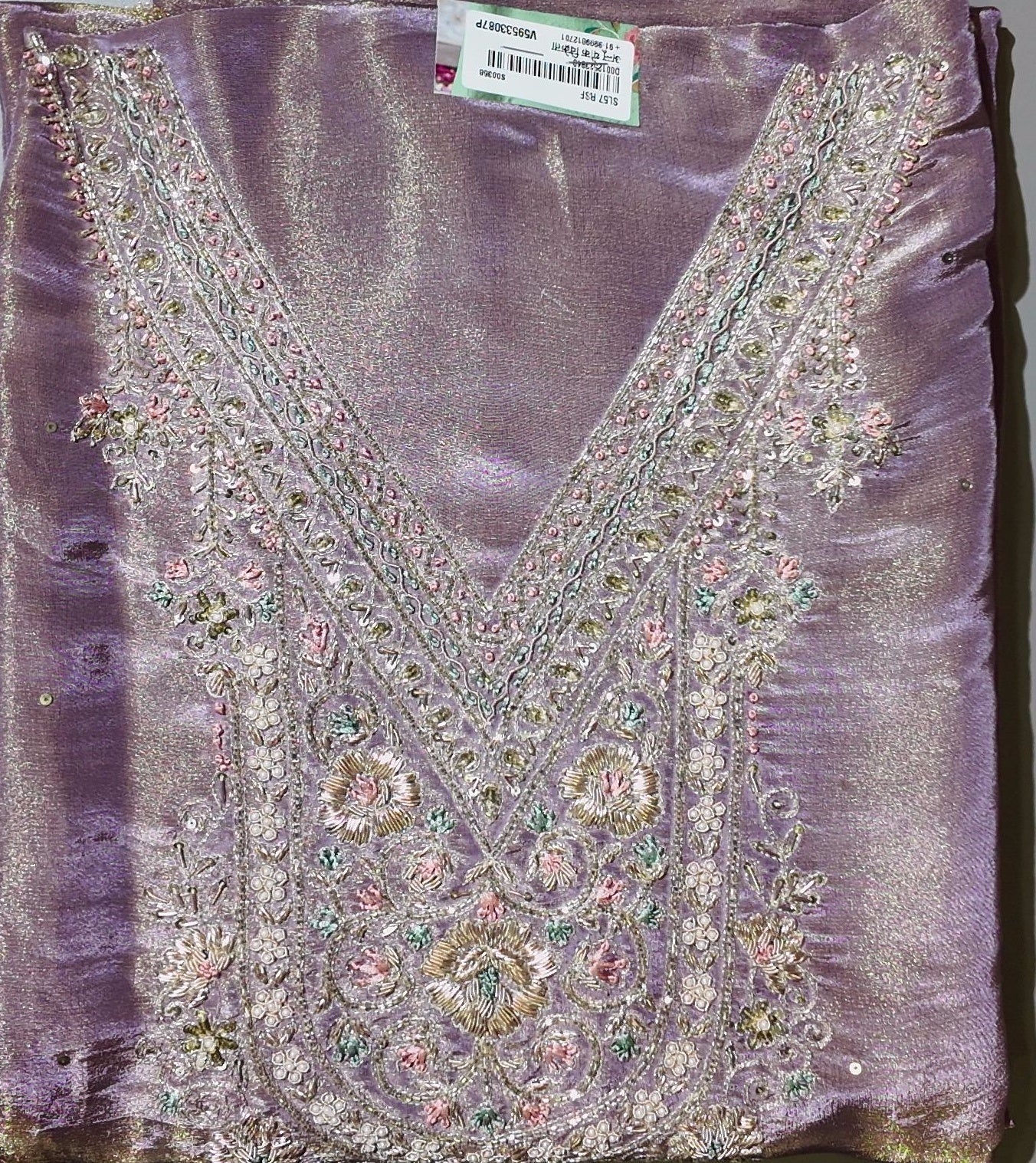 Lavender Luster: Exquisite Embroidered Unstitched Suit",