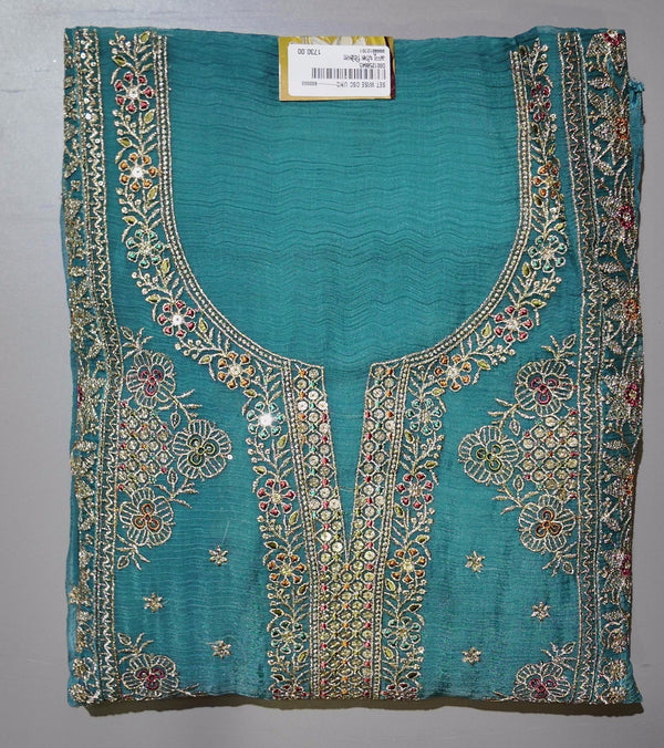 Exquisite Teal Chikan Embroidery Unstitched Suit - Regal Collection",