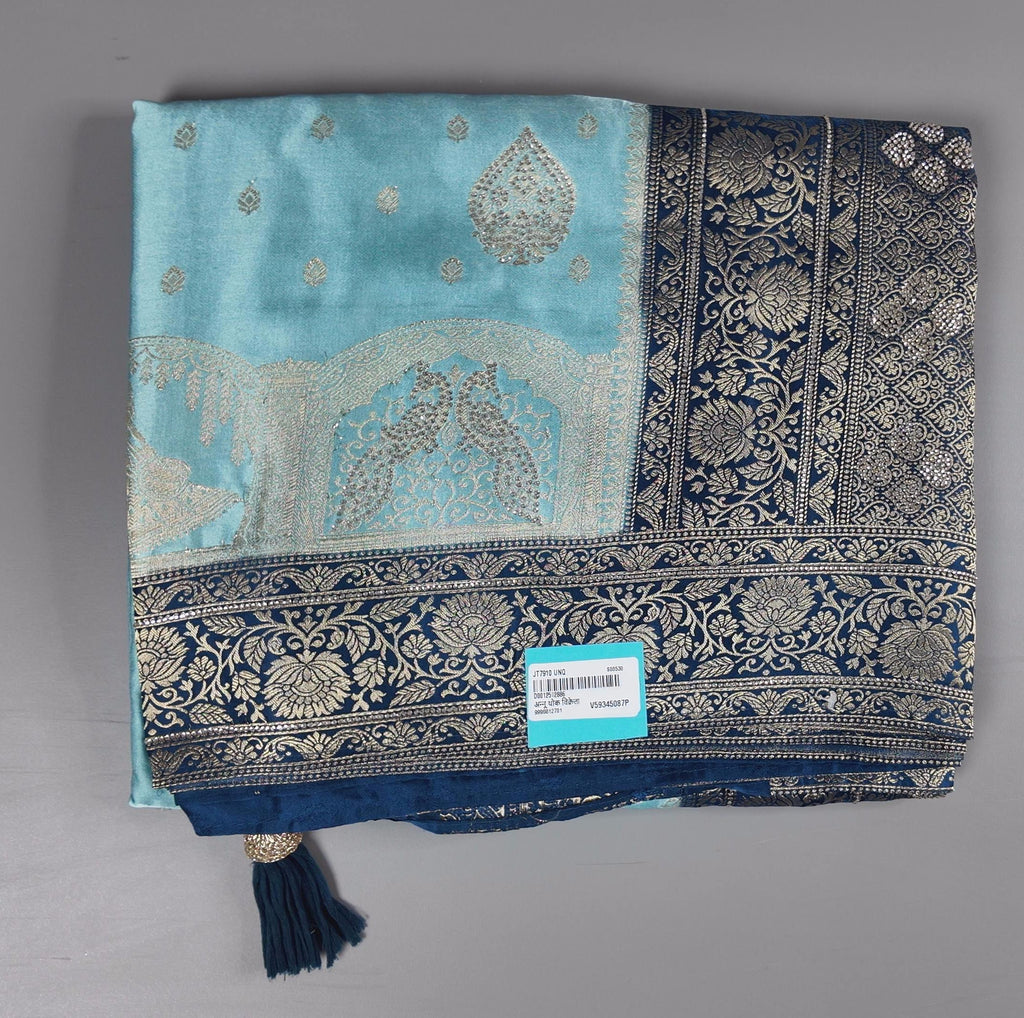 Azure Elegance: Handwoven Tapestry Silk Saree",