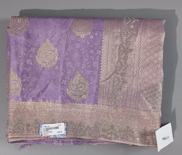 Lavender Dreams: Regal Brocade Saree with Golden Paisleys",