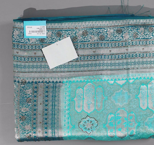 Icy Teal Ethnic Charm: Intricate Patterned Saree",