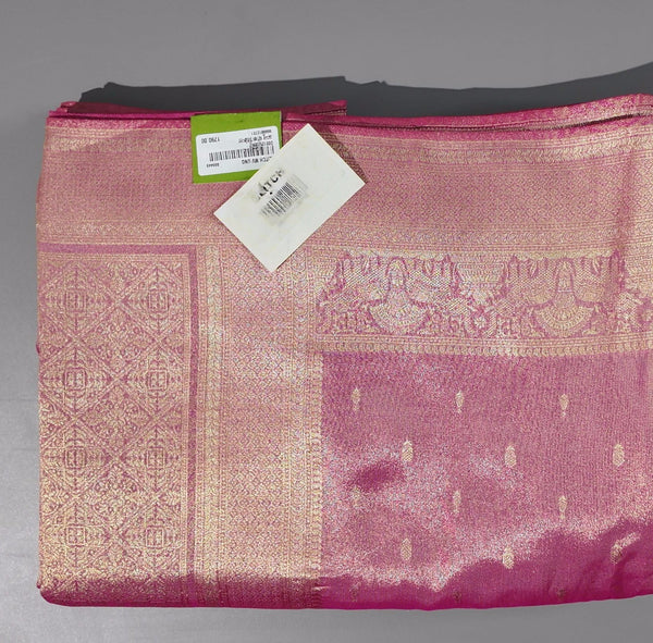 Radiant Fuchsia Silk Saree with Intricate Zari Brocade",