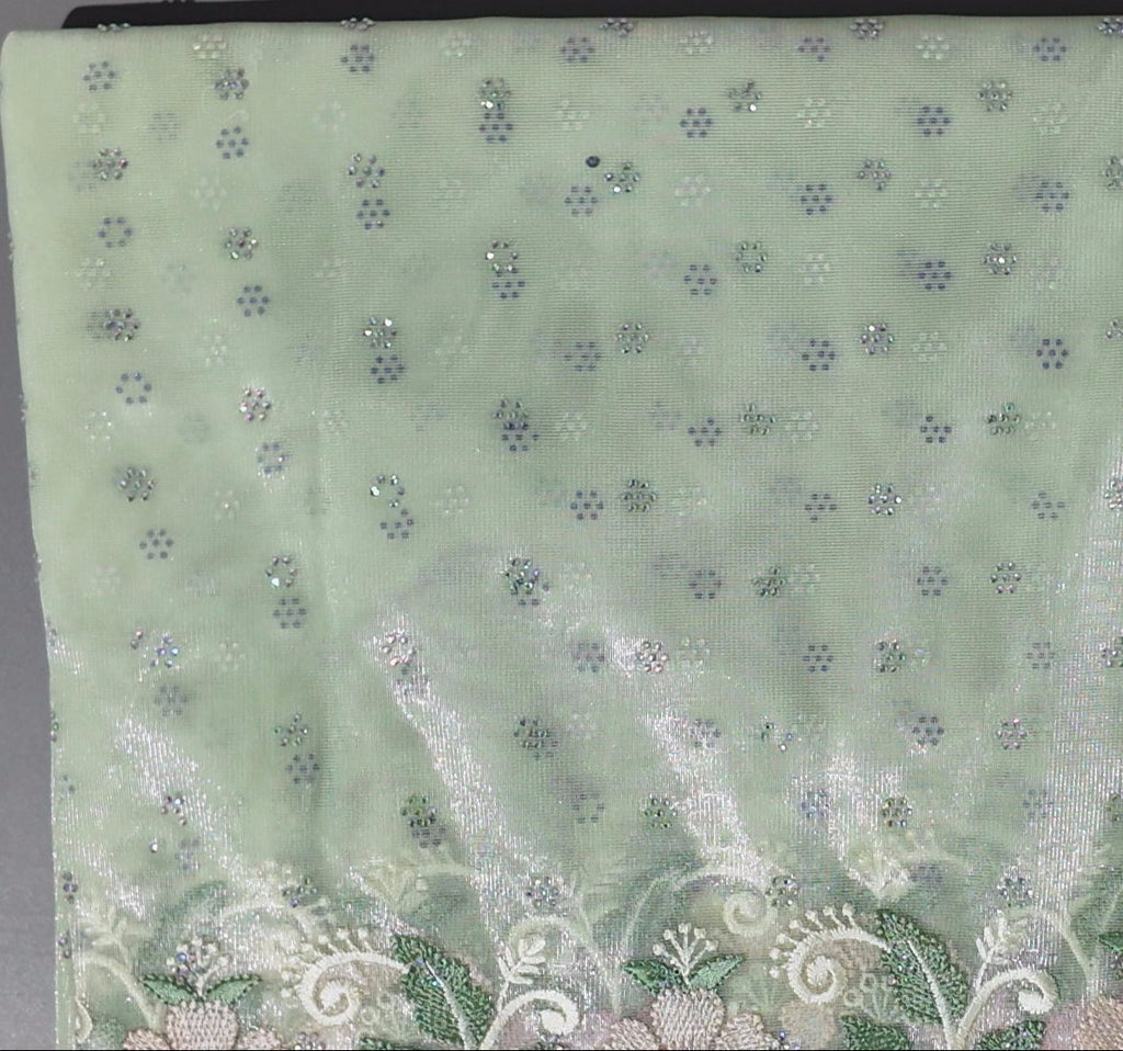Pastel Elegance: Mint Green Floral Delight Saree",
