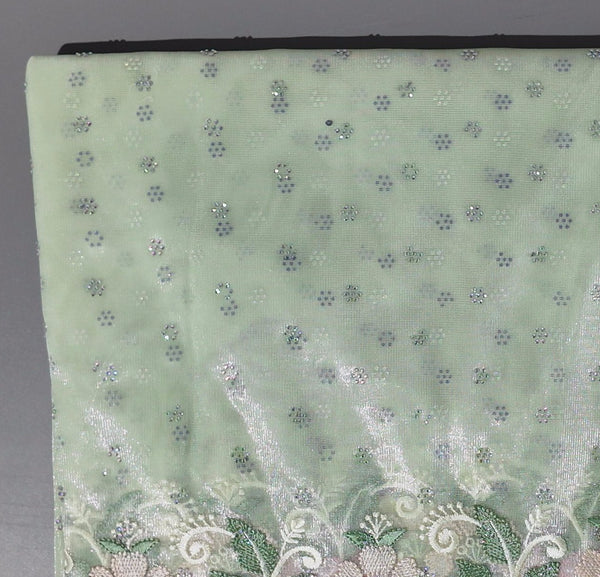 Pastel Elegance: Mint Green Floral Delight Saree",