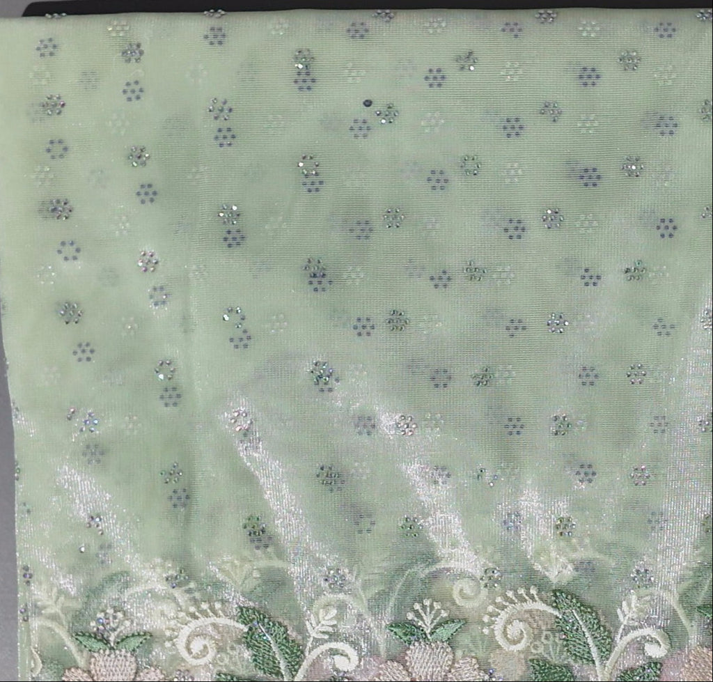 Mint Whisper: Sequined Embroidered Opulence Saree",