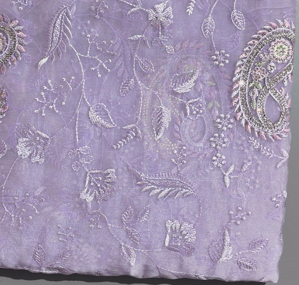 Pastel Lavender Dream: Floral Embroidered Saree",