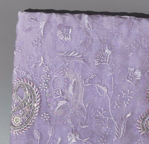 Lavender Dream: Floral Embroidered Saree for Festive Elegance",