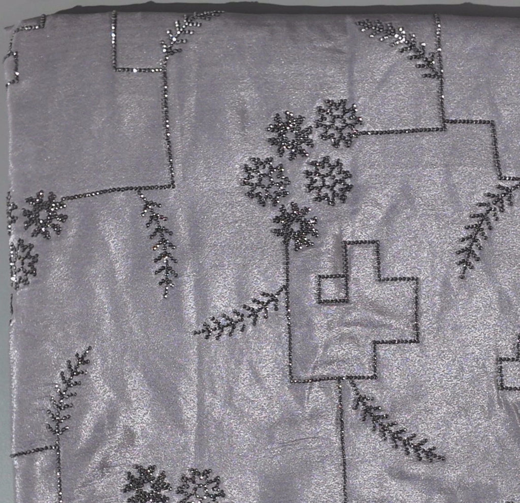 Silk Splendor: Charcoal Grey Geometric Embroidered Saree",