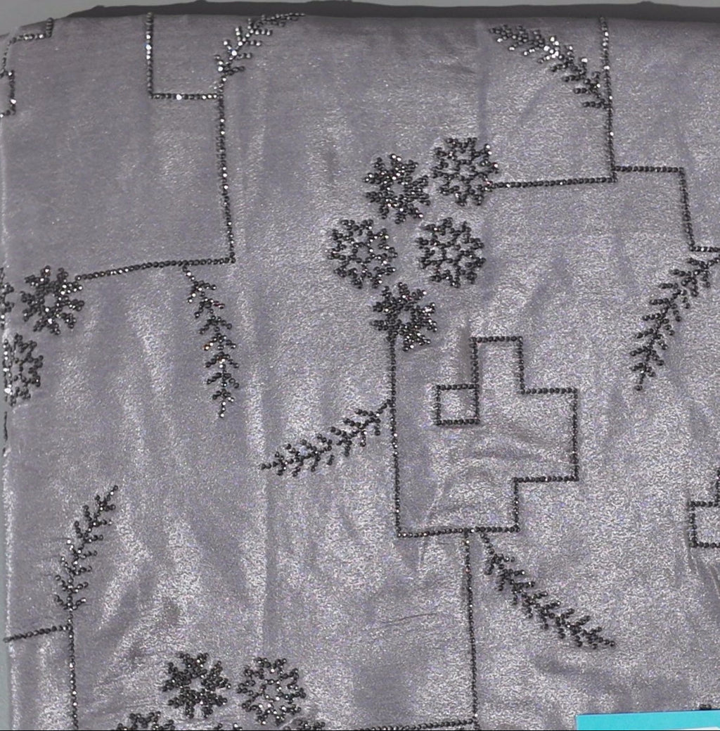 Graceful Glimmer: Lustrous Gray Embellished Saree",