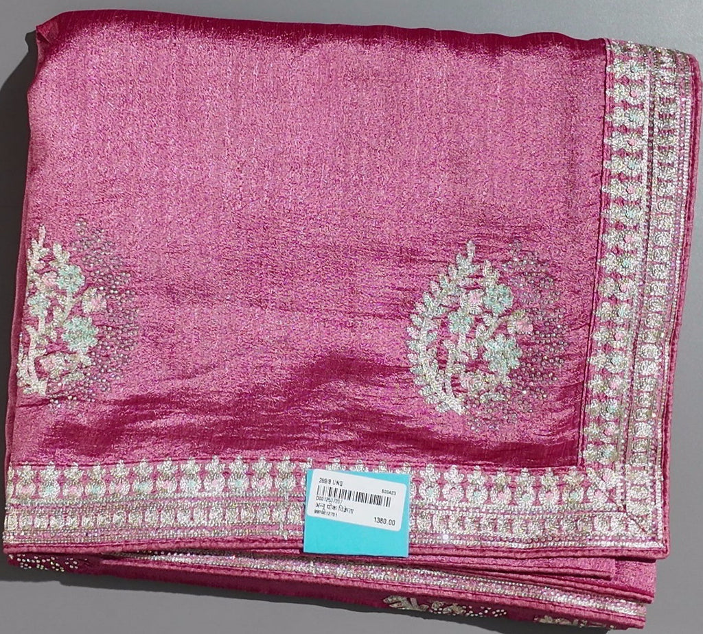 Opulent Zari-Embroidered Fuchsia Saree for Festive Radiance",