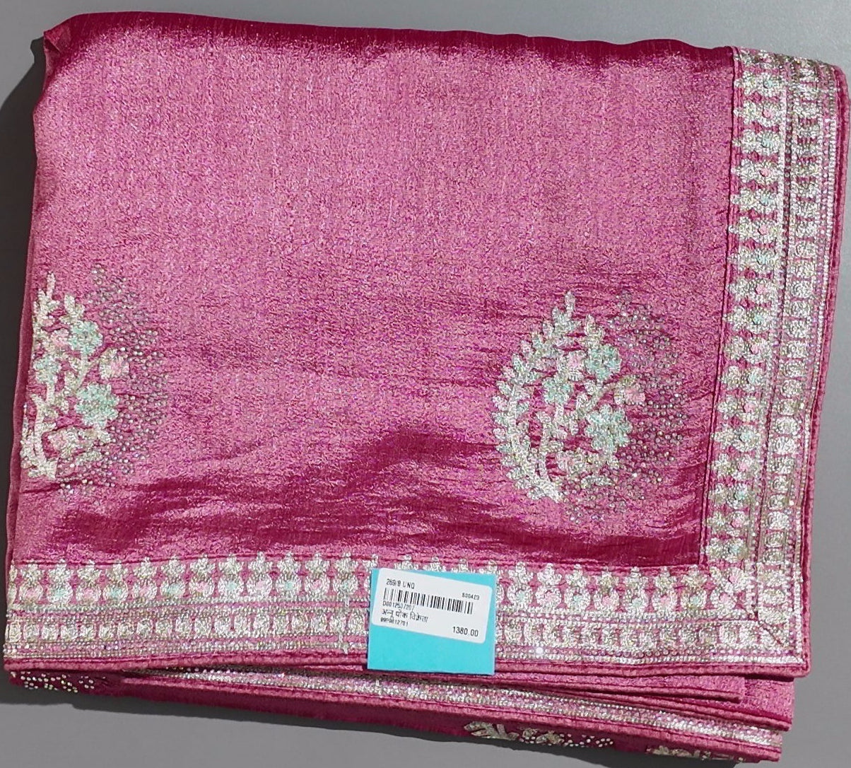 Opulent Zari-Embroidered Fuchsia Saree for Festive Radiance",