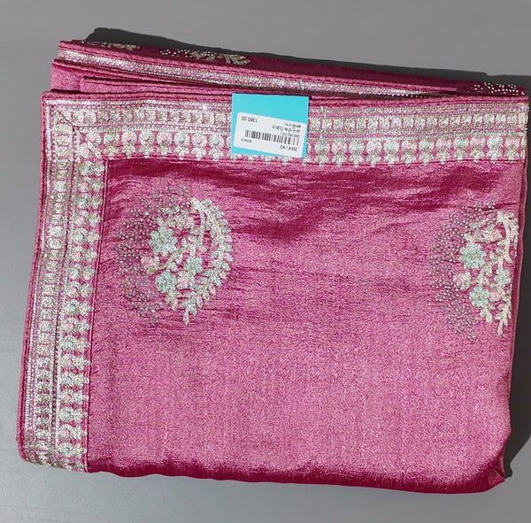 Opulent Zari-Embroidered Fuchsia Saree for Festive Radiance",