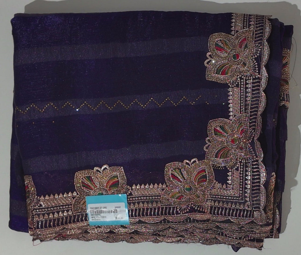 Regal Midnight Saree with Intricate Floral Embroidery",