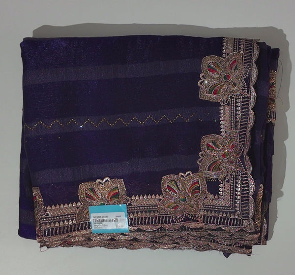 Regal Midnight Saree with Intricate Floral Embroidery",