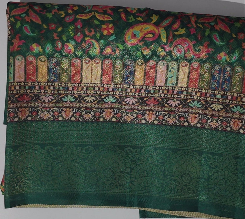 Vibrant Forest Green Saree with Festive Motifs",