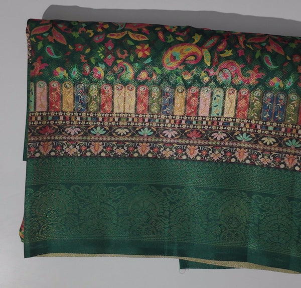 Vibrant Forest Green Saree with Festive Motifs",