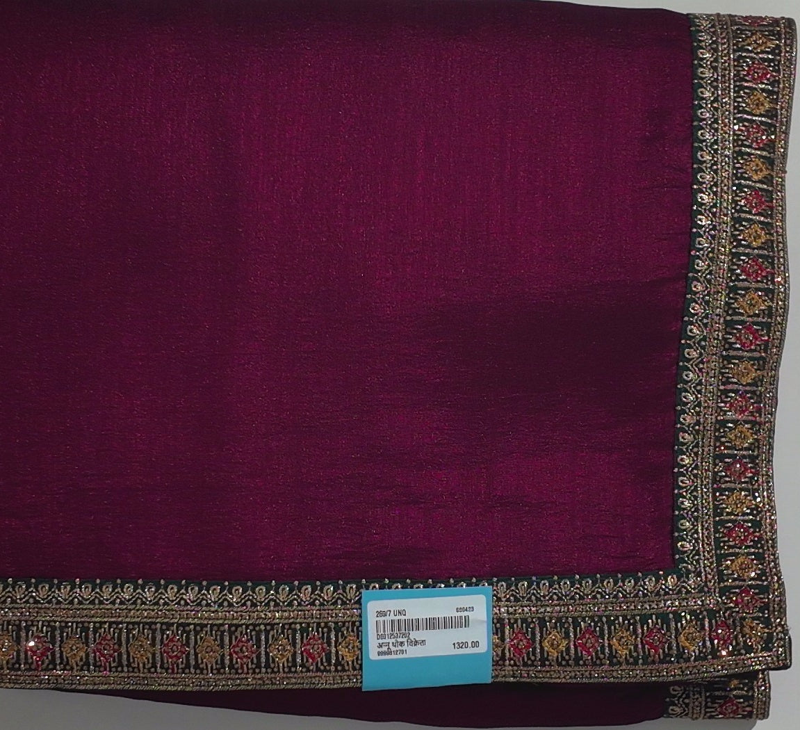 Regal Maroon Saree with Ornate Embroidered Border",