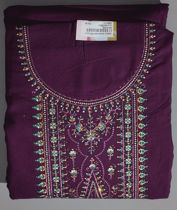 Regal Plum Unstitched Suit with Intricate Embroidery",