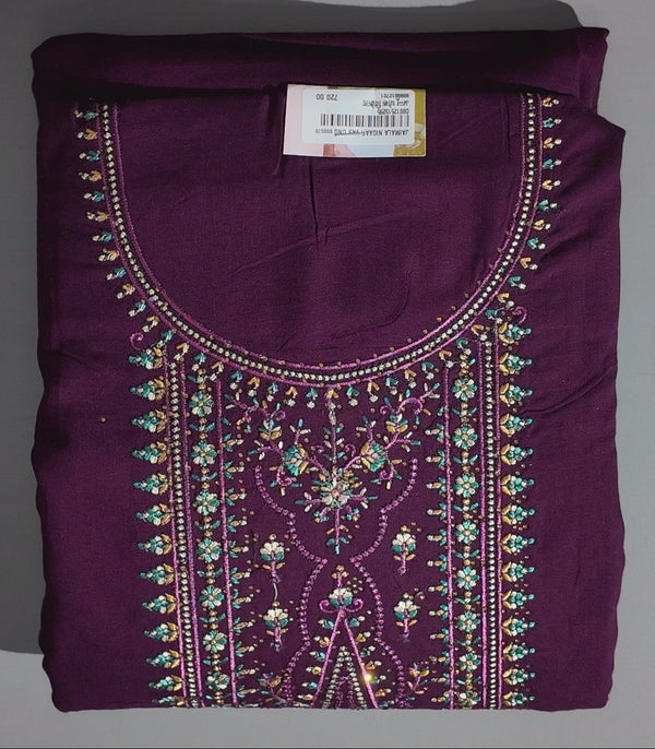 Luxurious Violet Unstitched Suit with Exquisite Embroidery",