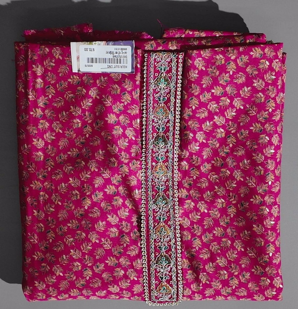 Vibrant Magenta Floral Unstitched Suit with Intricate Embroidery
