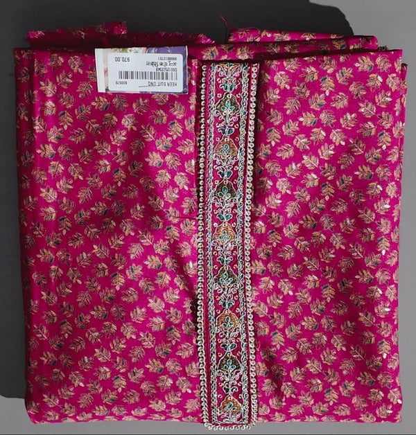 Vibrant Fuchsia Brocade Suit with Ornate Embroidery",