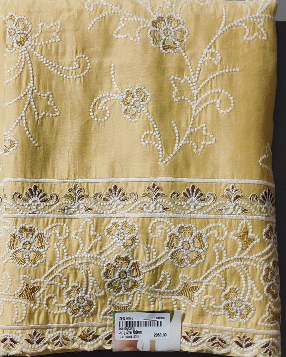 Sun-Kissed Charm: Exquisite Floral Embroidered Unstitched Suit",