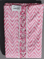 Zigzag Allure: Pink Chevron Unstitched Suit with Mirror Embellishments