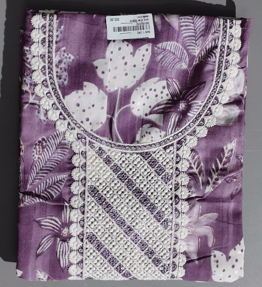 Lavender Dream: Intricate Floral Unstitched Suit