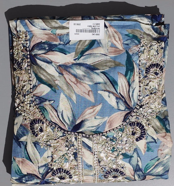 Floral Reverie: Artisanal Unstitched Suit with Intricate Embroidery",