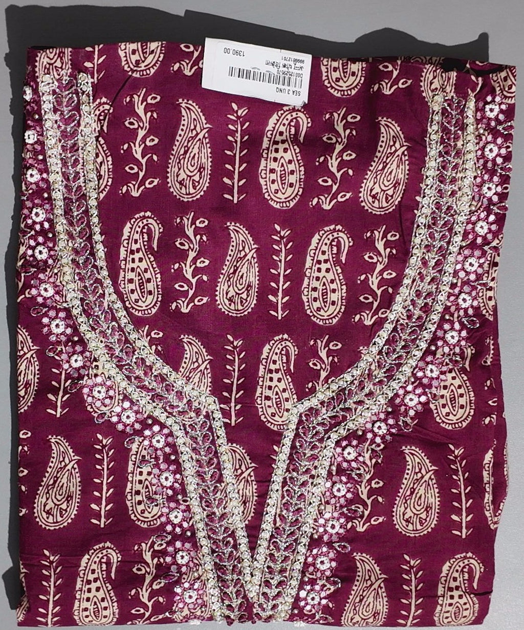 Regal Paisley Ensemble: Unstitched Maroon Delight