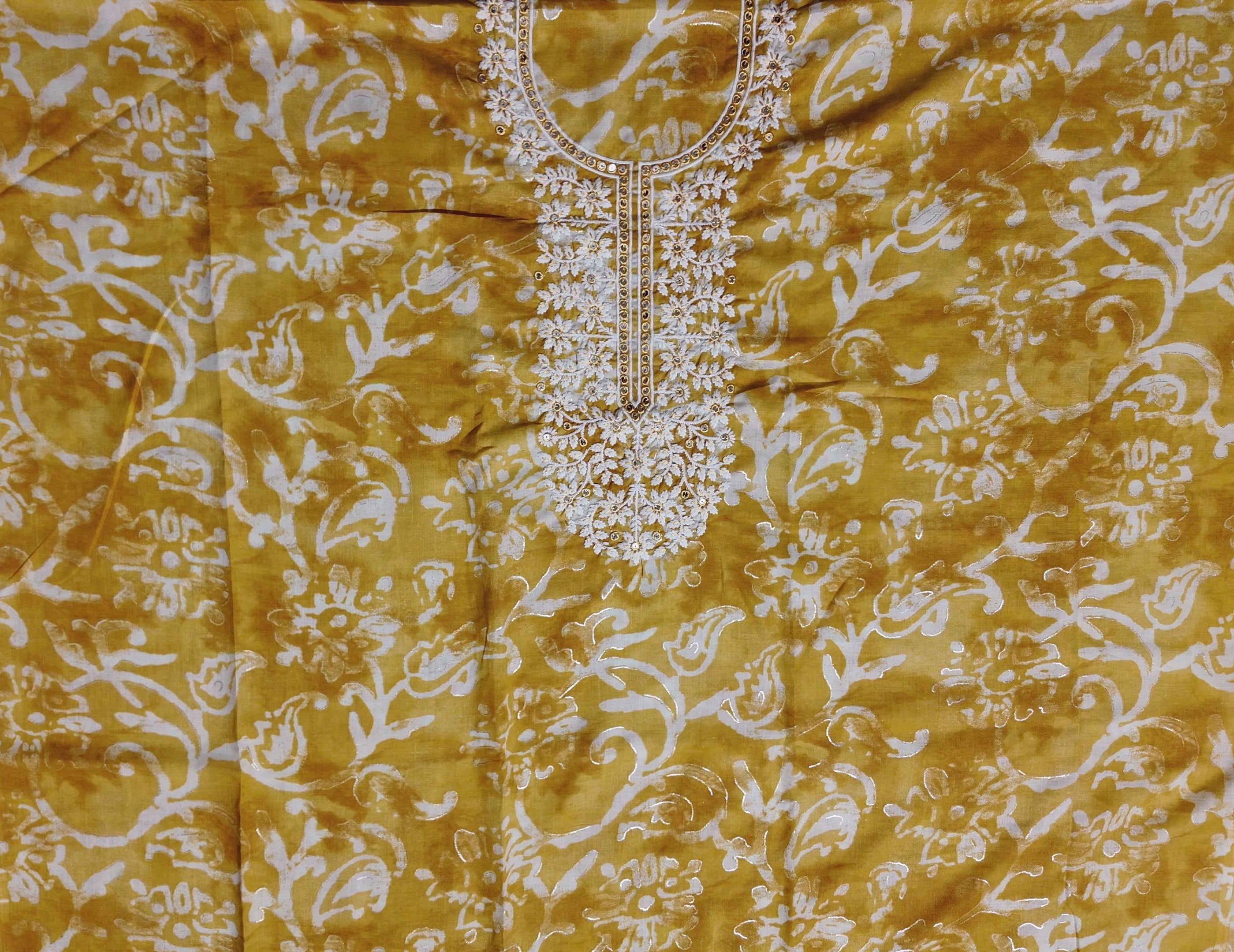 Vibrant Mustard Floral Unstitched Suit with Intricate Embroidery
