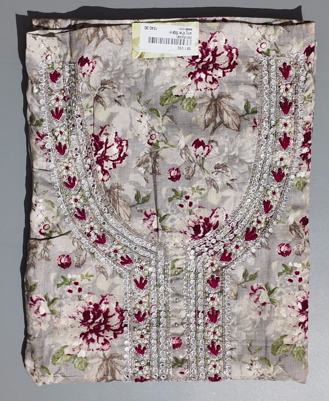 Charming Floral Unstitched Suit with Shimmer Detail",