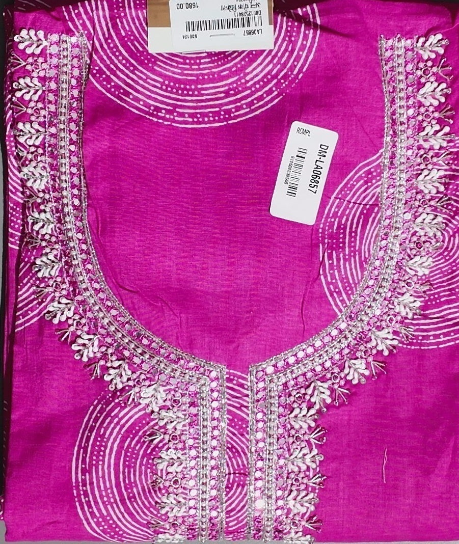 Radiant Fuchsia Unstitched Suit with Intricate Embroidery