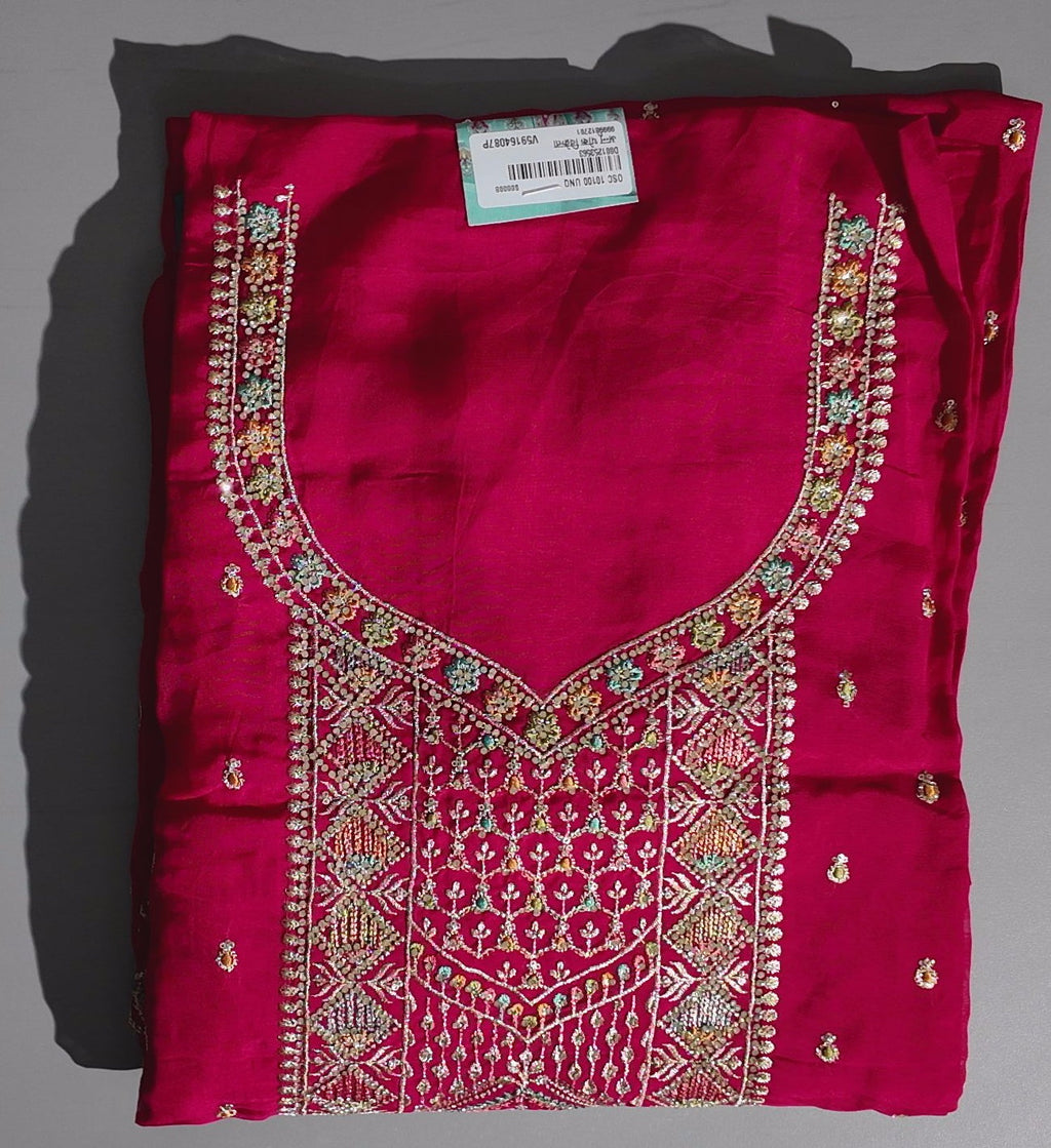 Vibrant Magenta Unstitched Suit with Intricate Embroidery